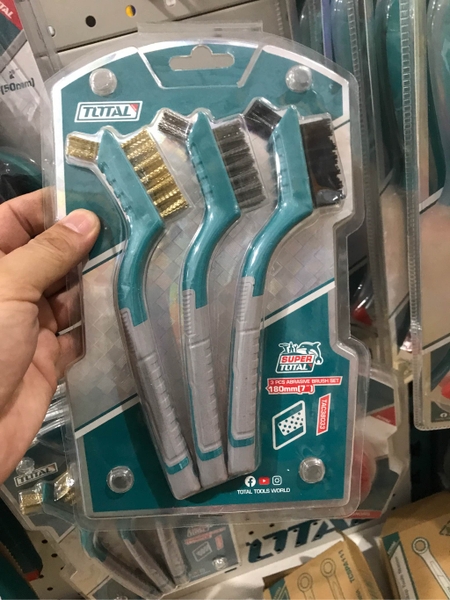 Bộ 3 bàn chải mini đánh rỉ sét, bàn chải mài mòn Total TAC38033 - Hàng chính hãng