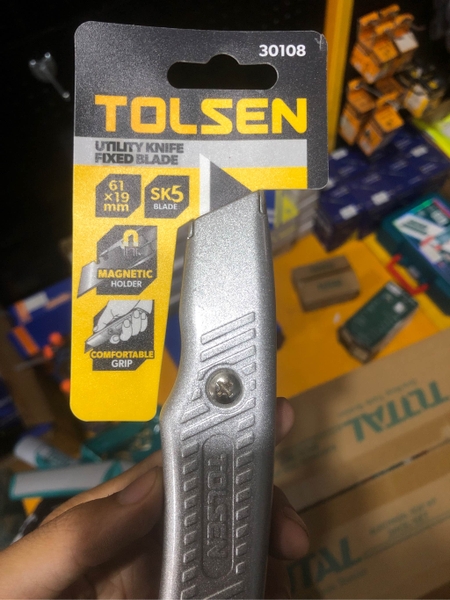 Dụng cụ rọc giấy lưỡi liền cố định cán nhôm TOLSEN 30108 61x19mm - Hàng chính hãng.