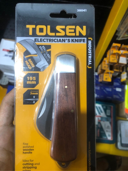 Dao thợ điện lưỡi thẳng/ lưỡi cong 205mm cán gỗ Tolsen 38040/ Tolsen 38041 - Hàng chính hãng.