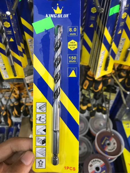 Mũi khoan đa năng 2 cạnh chuôi lục giác Kingblue, Khoan Gỗ Đá Nhựa Tường Bê Tông KBH2E - Chính hãng