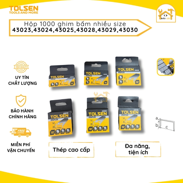 Hộp 1000 đinh ghim Tolsen chữ U bấm gỗ nhựa bằng thép cứng nhiều kích cỡ - Hàng chính hãng.
