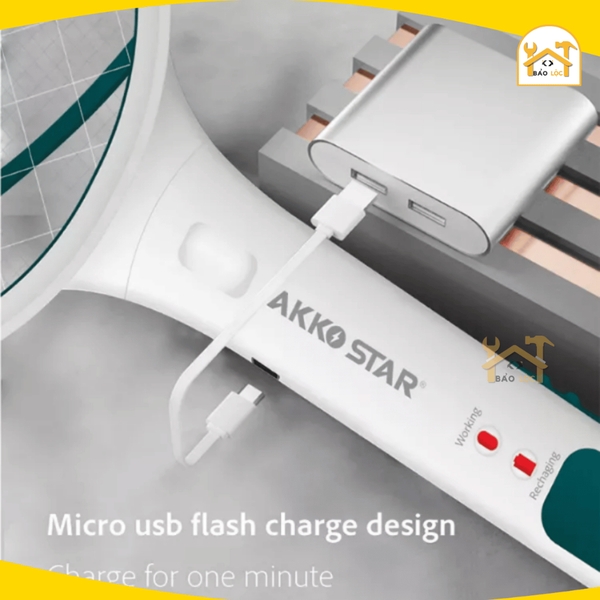 Vợt Muỗi Điện Thông Minh Có Đèn LED AKKO STAR 88754 - Hàng chính hãng.