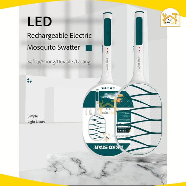 Vợt Muỗi Điện Thông Minh Có Đèn LED AKKO STAR 88754 - Hàng chính hãng.
