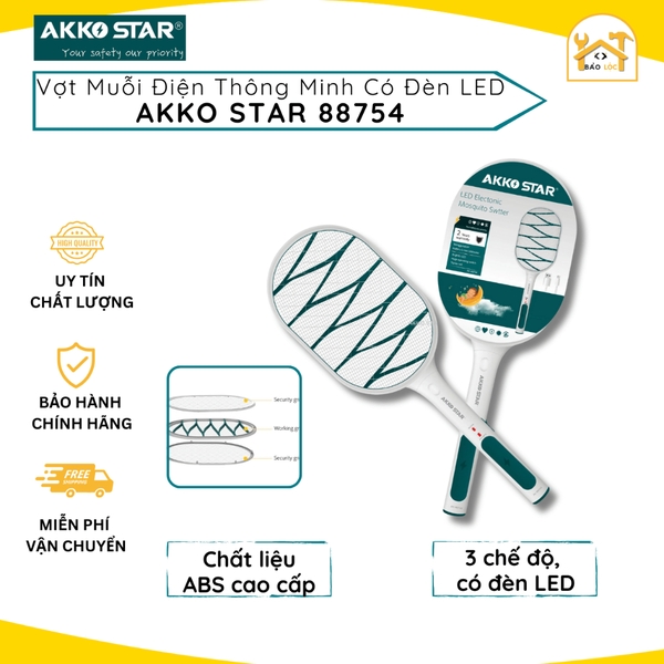 Vợt Muỗi Điện Thông Minh Có Đèn LED AKKO STAR 88754 - Hàng chính hãng.