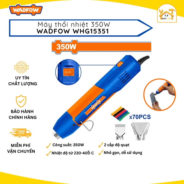 Máy khò nhiệt mini Wadfow WHG15351 - thổi khí nóng 400°C 350W 220V để khò màng co, tem cao su, bột hàn...