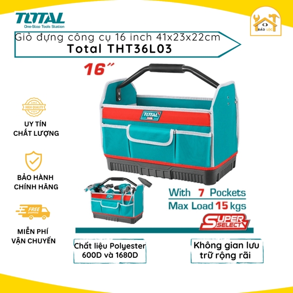 Giỏ đựng công cụ 16 inch Total - 7 ngăn tiện lợi, không gian lưu trữ rộng rãi THT36L03 - Hàng chính hãng.
