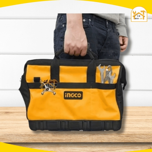Túi đồ nghề INGCO HTBG03 16 inch, đế nhựa chống mài mòn, vải chống thấm, có quai đeo trên vai