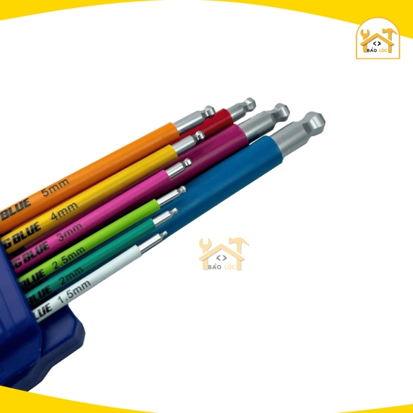 Bộ 9 lục giác KL7-09 Kingblue đầu bi nhiều màu sắc - Thép S2 cao cấp bền bỉ.