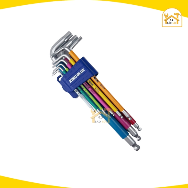 Bộ 9 lục giác KL7-09 Kingblue đầu bi nhiều màu sắc - Thép S2 cao cấp bền bỉ.