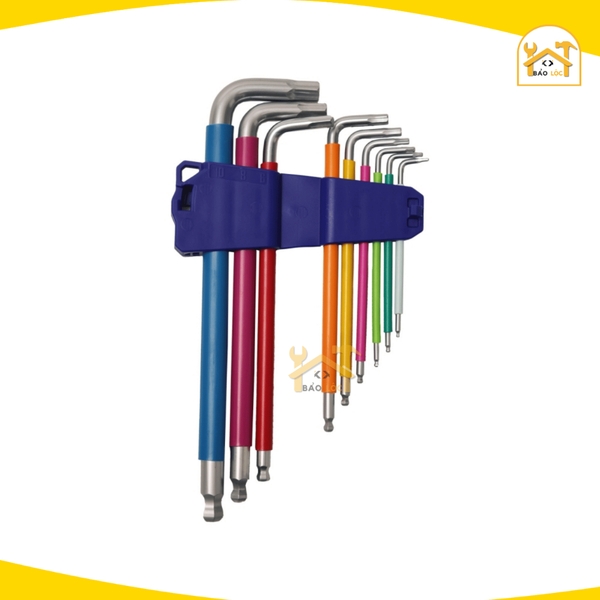 Bộ 9 lục giác KL7-09 Kingblue đầu bi nhiều màu sắc - Thép S2 cao cấp bền bỉ.