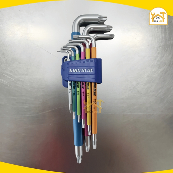 Bộ 9 lục giác KL7-09 Kingblue đầu bi nhiều màu sắc - Thép S2 cao cấp bền bỉ.