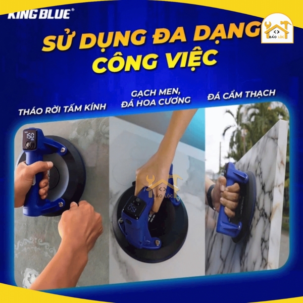Hít Kính Điện Tử, Đường Kính Cốc Hút 200mm KINGBLUE HKE-200, Màn hình điện tử, Lực hút dọc 140kg, Chất liệu cao su Buna-