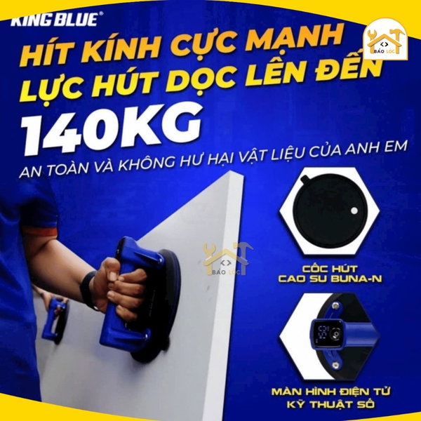 Hít Kính Điện Tử, Đường Kính Cốc Hút 200mm KINGBLUE HKE-200, Màn hình điện tử, Lực hút dọc 140kg, Chất liệu cao su Buna-