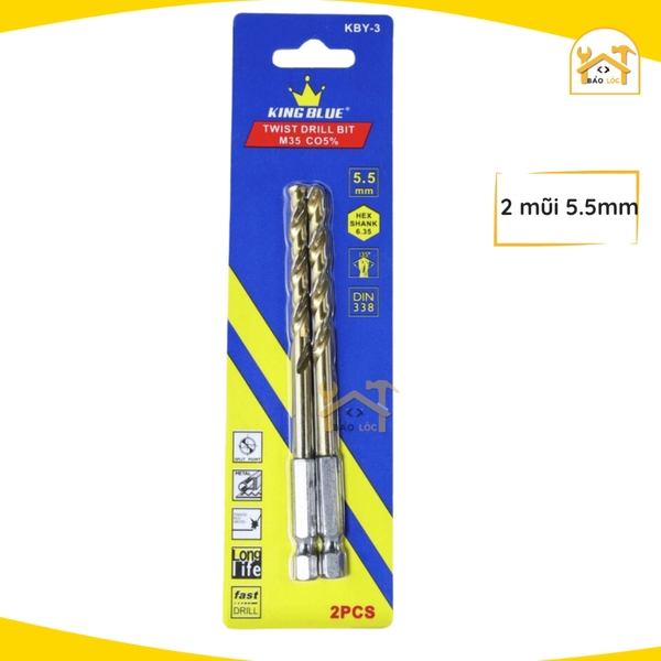 Mũi khoan Inox, khoan sắt chuôi lục giác Kingblue, 5% Cobalt M35, KBY3 - hàng chính hãng