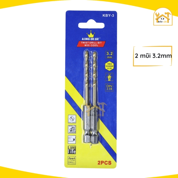 Mũi khoan Inox, khoan sắt chuôi lục giác Kingblue, 5% Cobalt M35, KBY3 - hàng chính hãng
