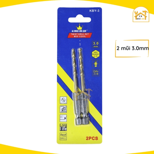 Mũi khoan Inox, khoan sắt chuôi lục giác Kingblue, 5% Cobalt M35, KBY3 - hàng chính hãng