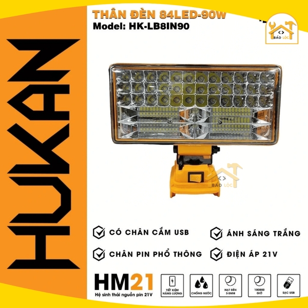 Thân bóng đèn LED dùng pin 70W/90W HUKAN HK-LB5IN70/HK-LB8IN90 sử dụng chân pin phổ thông Makita siêu sáng tiện lợi