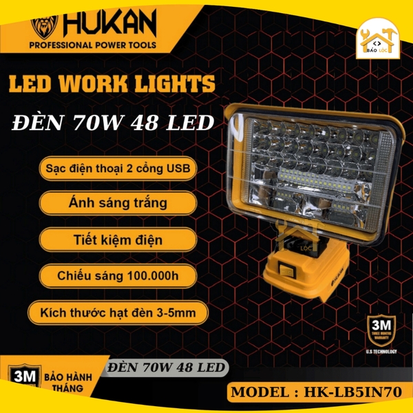 Thân bóng đèn LED dùng pin 70W/90W HUKAN HK-LB5IN70/HK-LB8IN90 sử dụng chân pin phổ thông Makita siêu sáng tiện lợi