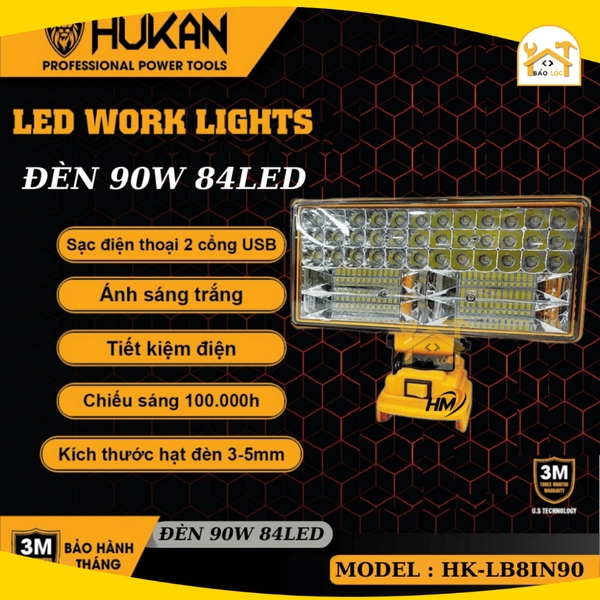 Thân bóng đèn LED dùng pin 70W/90W HUKAN HK-LB5IN70/HK-LB8IN90 sử dụng chân pin phổ thông Makita siêu sáng tiện lợi