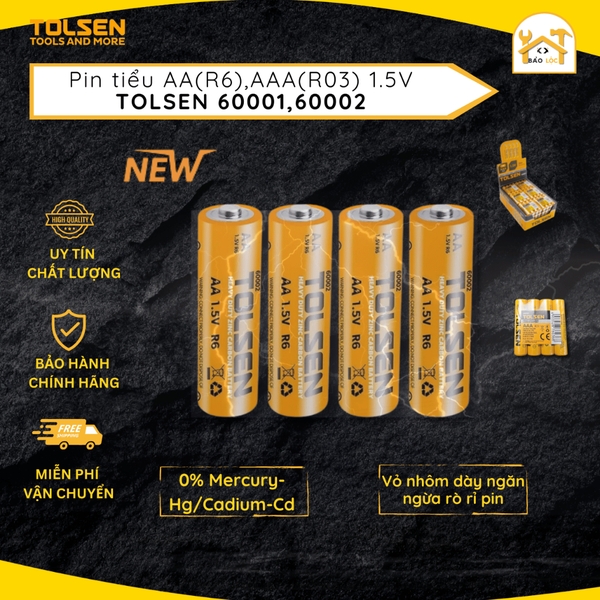 Pin tiểu cao cấp 1.5V Tolsen, AA/AAA - 60001/60002 không chứa thủy ngân, an toàn môi trường, lắp remote, đồ chơi