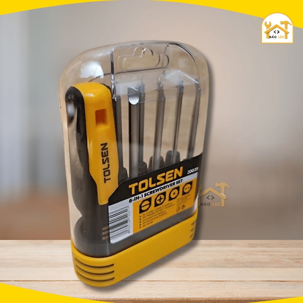 Bộ Vít Tolsen 20039 - 9 Cây 8IN1, Chất Liệu Thép CRV Chịu Nhiệt Tốt, Tay Cầm Nhựa Mềm Dẻo, Đầu Vít Có Nam Châm, Hàng Chí