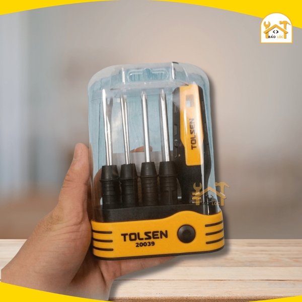 Bộ Vít Tolsen 20039 - 9 Cây 8IN1, Chất Liệu Thép CRV Chịu Nhiệt Tốt, Tay Cầm Nhựa Mềm Dẻo, Đầu Vít Có Nam Châm, Hàng Chí