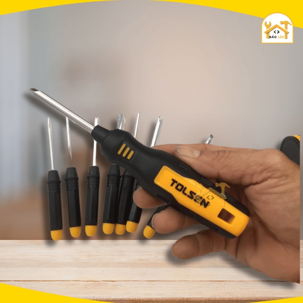 Bộ Vít Tolsen 20039 - 9 Cây 8IN1, Chất Liệu Thép CRV Chịu Nhiệt Tốt, Tay Cầm Nhựa Mềm Dẻo, Đầu Vít Có Nam Châm, Hàng Chí