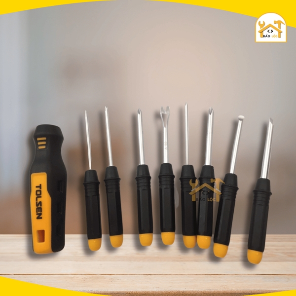 Bộ Vít Tolsen 20039 - 9 Cây 8IN1, Chất Liệu Thép CRV Chịu Nhiệt Tốt, Tay Cầm Nhựa Mềm Dẻo, Đầu Vít Có Nam Châm, Hàng Chí