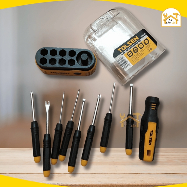 Bộ Vít Tolsen 20039 - 9 Cây 8IN1, Chất Liệu Thép CRV Chịu Nhiệt Tốt, Tay Cầm Nhựa Mềm Dẻo, Đầu Vít Có Nam Châm, Hàng Chí