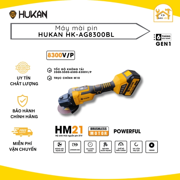 Thân máy mài pin HUKAN HK-AG8300BL không chổi than, chỉnh lực điện tử, chân pin phổ thông