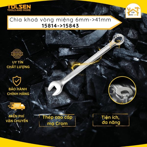 Cờ lê, chìa khoá vòng miệng hệ met (6mm - 41mm)/Tolsen 15814 - 15843 - Hàng chính hãng.