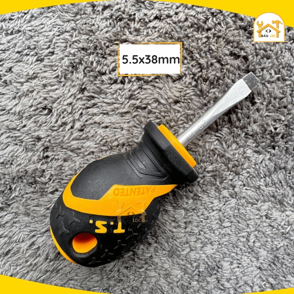 Tua vít ngắn đầu trừ, đầu dẹp cán mềm 5.5x38mm/6.5x38mm Tolsen 20131/20132 - Hàng chính hãng.