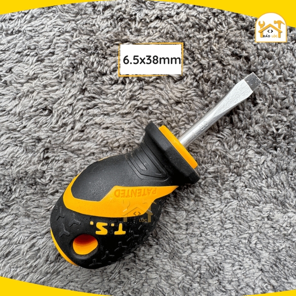 Tua vít ngắn đầu trừ, đầu dẹp cán mềm 5.5x38mm/6.5x38mm Tolsen 20131/20132 - Hàng chính hãng.