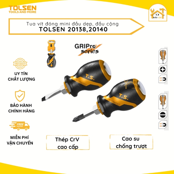 Tua vít đóng ngắn đầu dẹp (-), bake (+),Tolsen 20138/20140 - Hàng chính hãng.