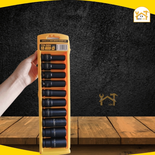 Bộ tuýp đen dài Tolsen 18296 10 chi tiết 1/2 (10-24mm) loại 6 cạnh thép CR-MO - Hàng chính hãng.