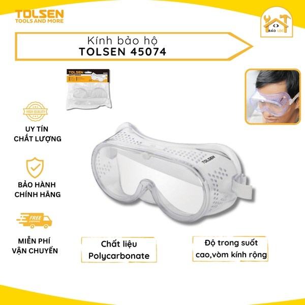 Kính bảo hộ TOLSEN 45074 chống bụi, mạt sắt chuyên dụng cắt, hàn, gia công vật liệu - Hàng chính hãng.