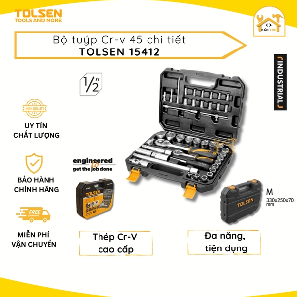 Bộ dụng cụ chuyên dụng mở bu lông 45 chi tiết Tolsen 45pcs Socket Rachet Wrench Set (1/4inch & 1/2inch Drive) 15142