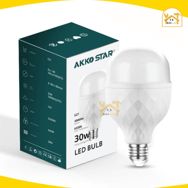 Bóng đèn led bulb tròn AKKO STAR 15W/20W/30W/40W/50W tiết kiệm điện năng 80% - Hàng chính hãng.