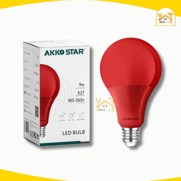 Bóng đèn LED tròn 9W Akko Star ánh sáng đỏ, xanh lam, xanh lá - Hàng chính hãng.