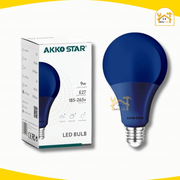 Bóng đèn LED tròn 9W Akko Star ánh sáng đỏ, xanh lam, xanh lá - Hàng chính hãng.