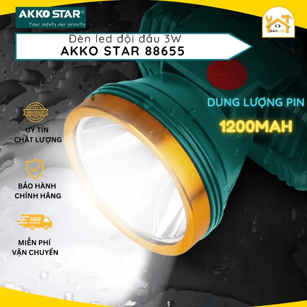 Đèn pin sạc tích điện đội đầu 3W thời gian sử dụng 4-5h Akko Star 88655 - Hàng chính hãng
