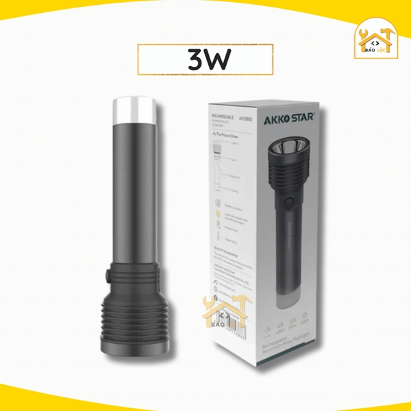 Đèn pin sạc tích điện 3W,5W AKKO STAR 53833/53890 - Hàng chính hãng.