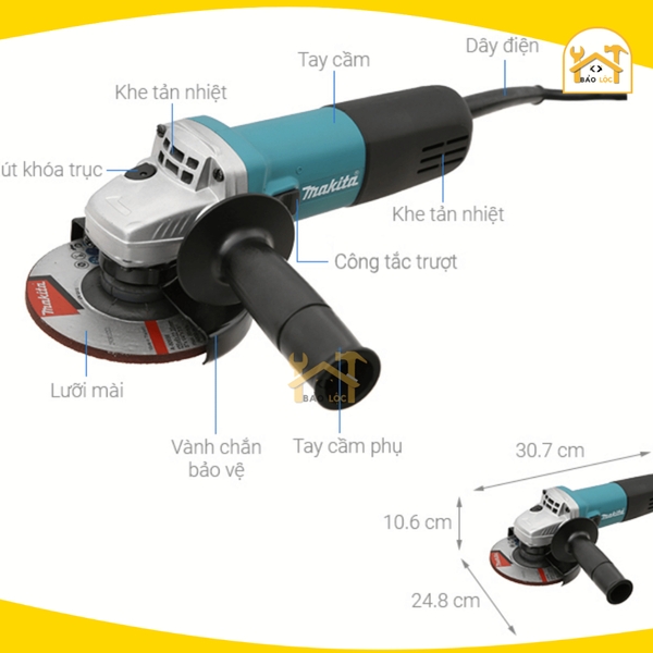 Máy Mài Makita 840W 9558HN, Lưỡi 110mm, Công Tắc Trượt, Mô Tơ Đồng, Đủ Phụ Kiện, Chính Hãng BH 6T