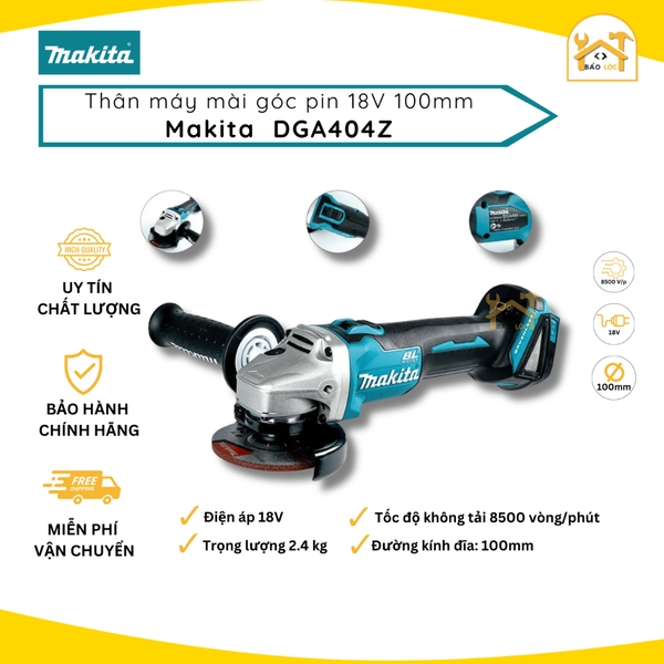 Thân máy mài góc dùng pin 100mm Makita DGA404Z 18V (Chưa kèm Pin & Sạc) - Hàng chính hãng.