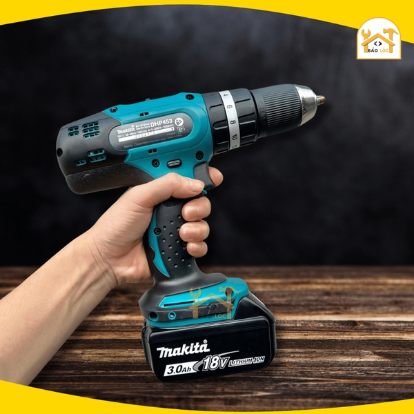 Máy khoan búa, vặn vít dùng pin 18V Makita DHP453SFX8 (Combo pin + sạc) - Hàng chính hãng.