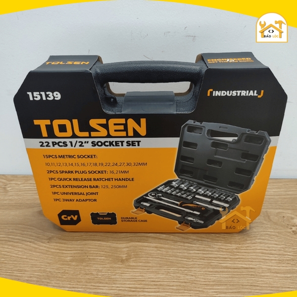 Bộ đầu tuýp 1/2, bộ đồ nghề sửa xe 22 chi tiết Tolsen 15139 - Hàng chính hãng