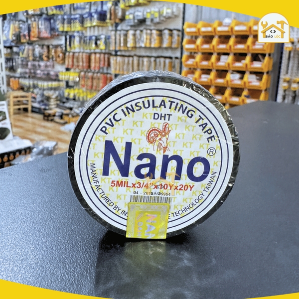 Băng keo đen cách điện Nano 0,12mmx18mmx20Yard - Chất liệu Rubber bám dính tốt, PVC tính đàn hồi cao.