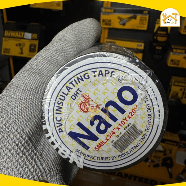 Băng keo đen cách điện Nano 0,12mmx18mmx20Yard - Chất liệu Rubber bám dính tốt, PVC tính đàn hồi cao.