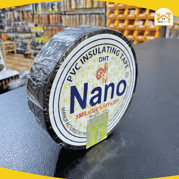 Băng keo đen cách điện Nano 0,12mmx18mmx20Yard - Chất liệu Rubber bám dính tốt, PVC tính đàn hồi cao.