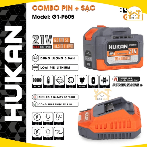 Thân máy Mài Dùng Pin HUKAN G1-AGS6400, 3 Mức Tốc Độ - 15cell - Motor Không Chổi Than